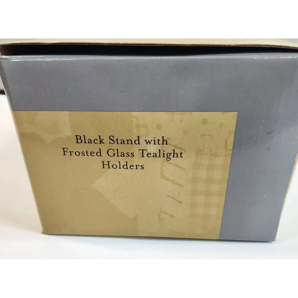 Black Stand With Two Frosted Glass Tealight Holders New with Box‎